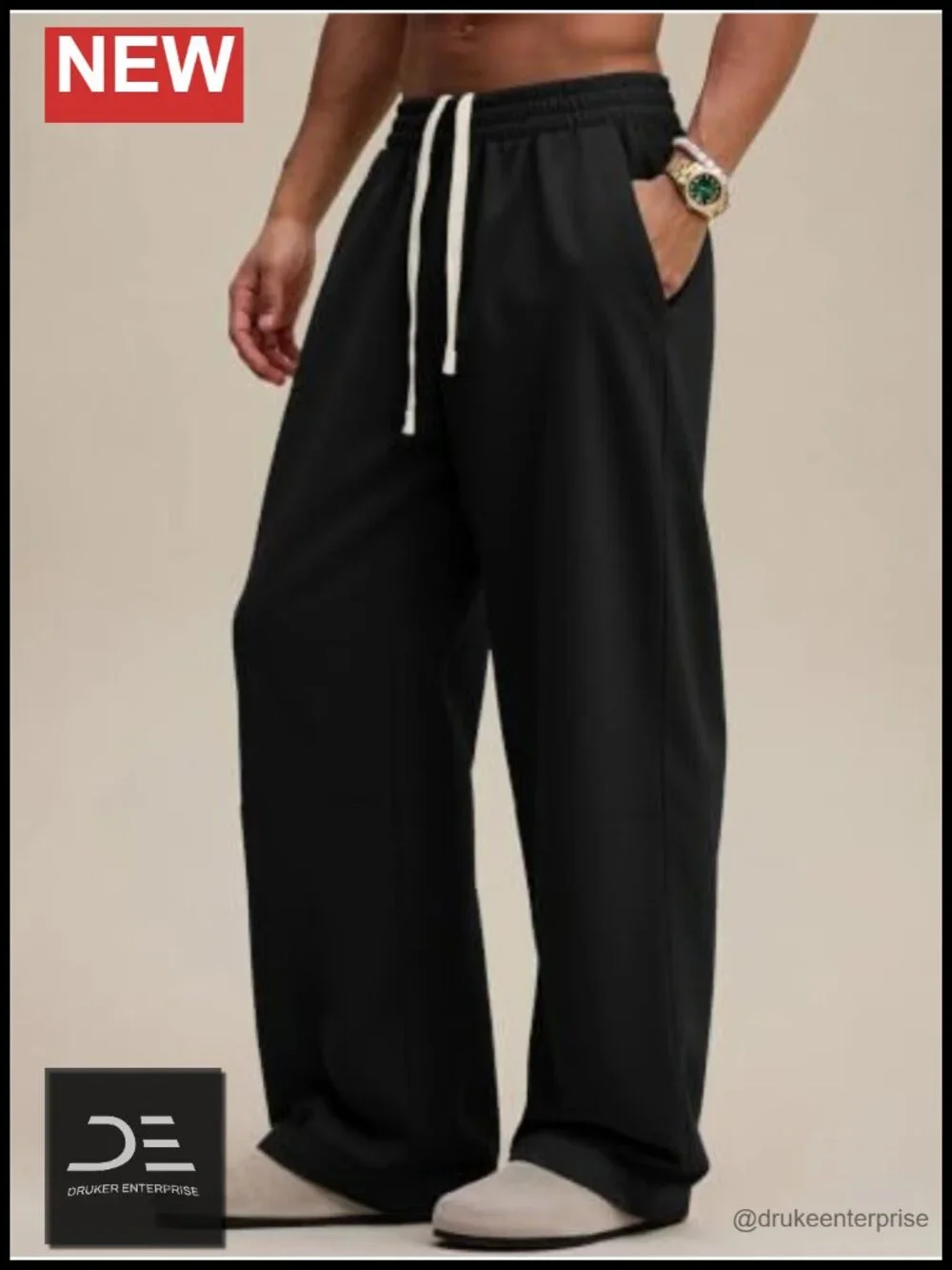 Men's Baggy Sweatpants Straight Leg Drawstring Soft Fabric Lounge Pants Deep